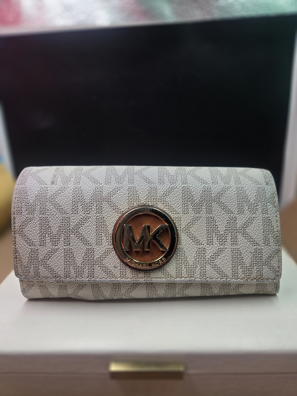 Michael Kors Beige Monogram Continental Wallet